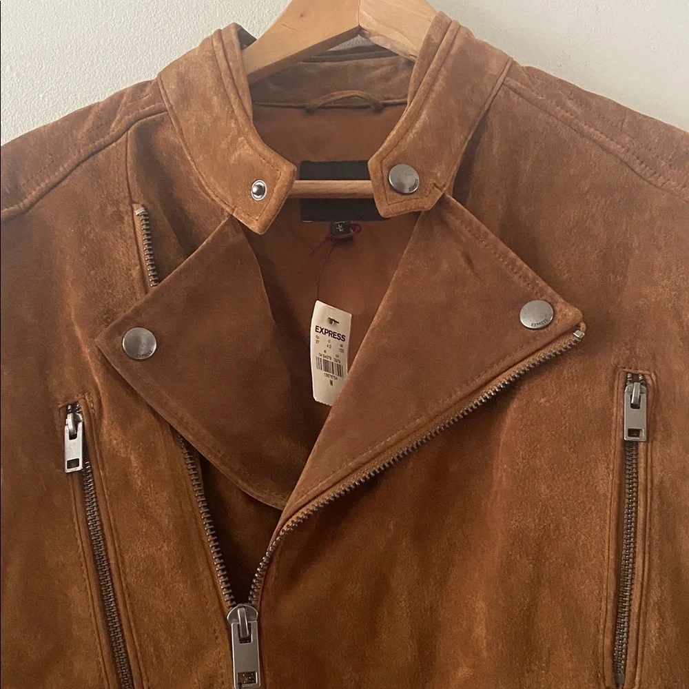 NWT EXPRESS Genuine Suede leather Peccary Quilted Biker Jacket size M